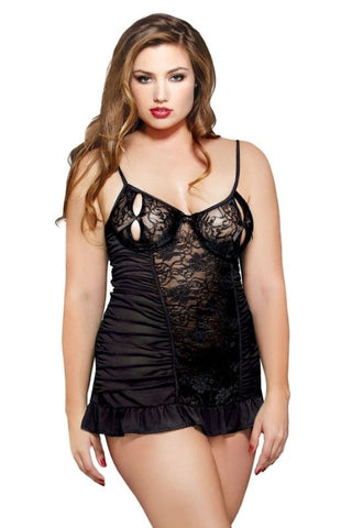 Curve Split Cup Underwire Chemise And Thong 3X/4X - Babydolls and Chemises