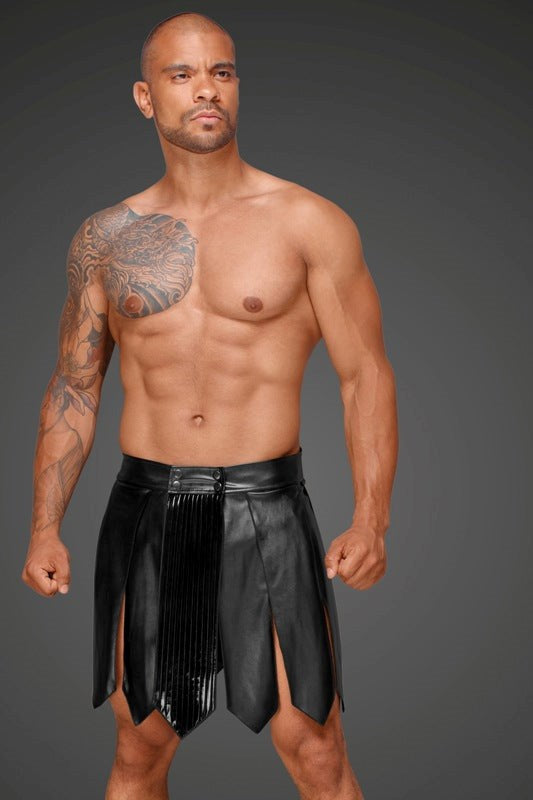 DECADENCE Eco Leather Men's Gladiator Skirt, PVC Pleats - S His Fetish