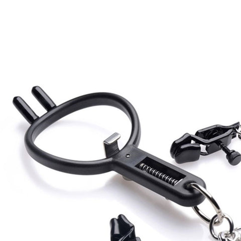 Degraded Mouth Spreader with Nipple Clamps - Nipple and Clit Clamps