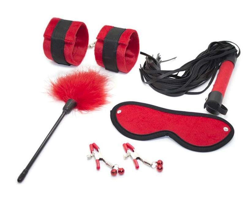 Downy Fetish Play Kit 5 Pcs Black And Red Sex Kits