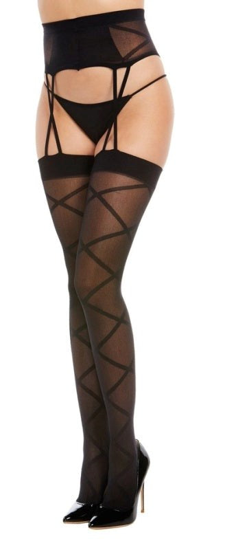 Dreamgirl Sheer Criss-Cross Garter Hose Hosiery