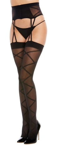 Dreamgirl Sheer Criss-Cross Garter Hose - Hosiery