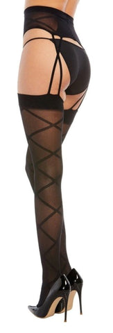 Dreamgirl Sheer Criss-Cross Garter Hose - Hosiery