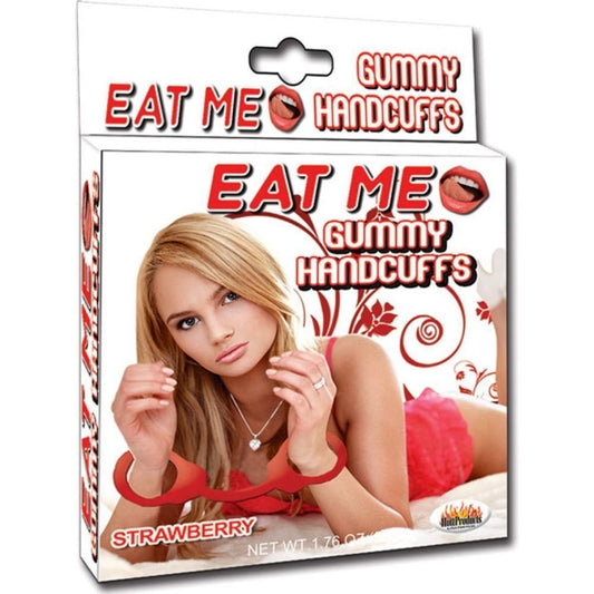 Eat Me Gummy Hand Cuffs Strawberry - Collars and Leads