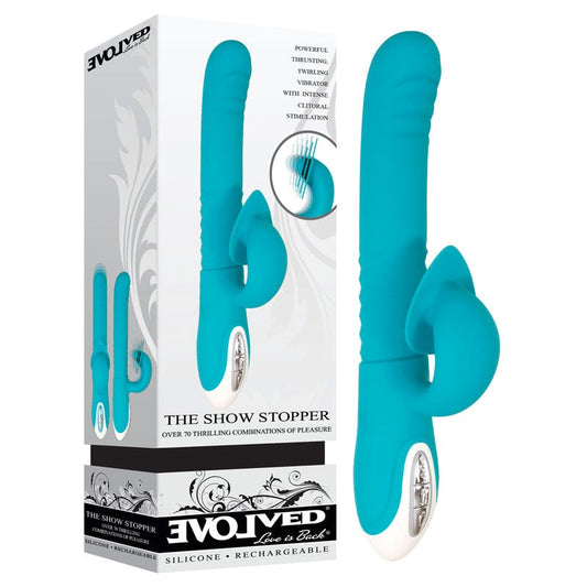 Elevate Your Pleasure with The Evolved Show Stopper Teal Vibrator - Rabbit Vibrators