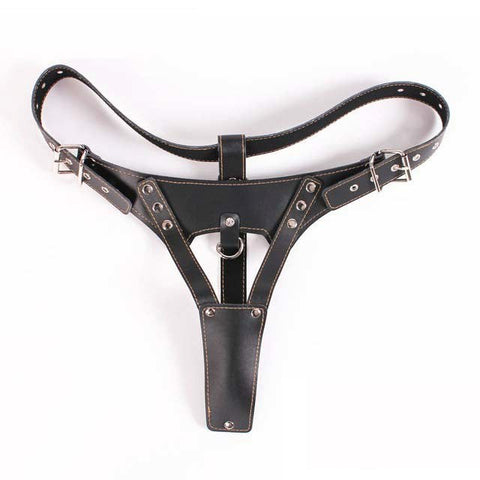 Faux Leather Vibrating Panty Straps - Strap On Sextoys