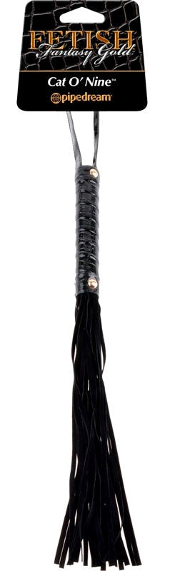 Fetish Fantasy Gold Cat O' Nine Black Leather Flogger Whips And Crops