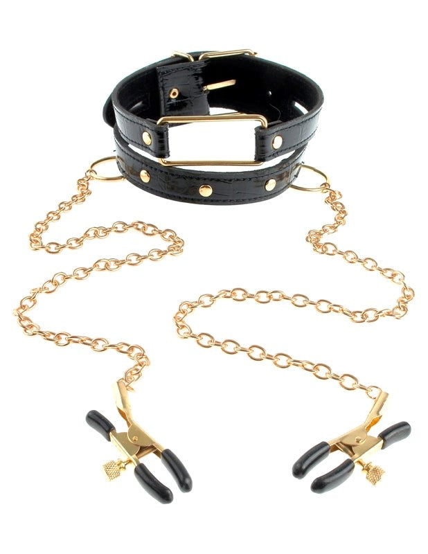 Fetish Fantasy Gold Collar Nipple Clamps Black Nipple and Clit Clamps