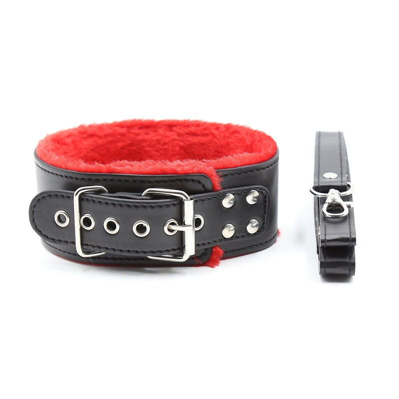 Fetish World Red Fur Lined Locking Collar Collars and Leads