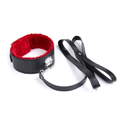 Fetish World Red Fur Lined Locking Collar - Collars and Leads