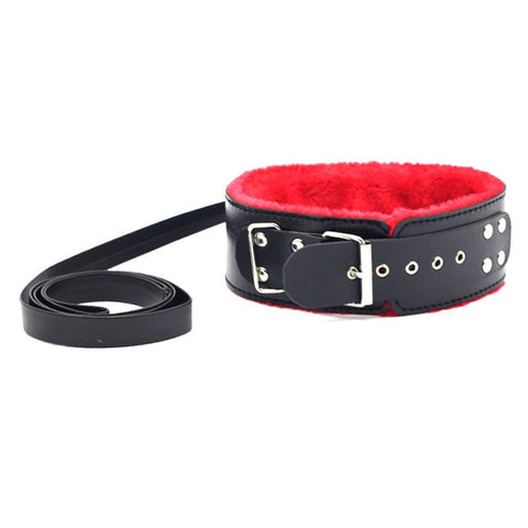 Fetish World Red Fur Lined Locking Collar - Collars and Leads