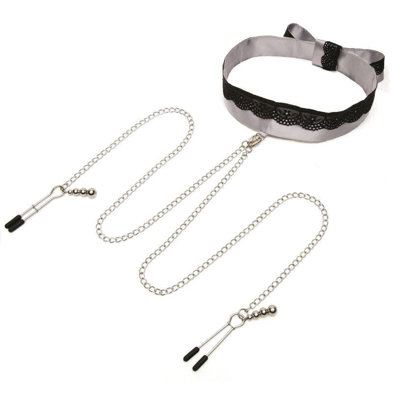 Fifty Shades of Grey Play Nice Satin and Lace Collar and Clamps Collars and Leads