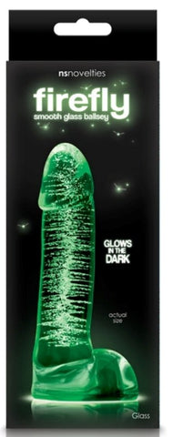 Firefly Glass Smooth Ballsey 4 inch Dildo Glow in the Dark - Glass Sex Toys