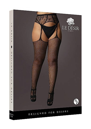 Fishnet and Lace Garterbelt Stockings - Black Hosiery