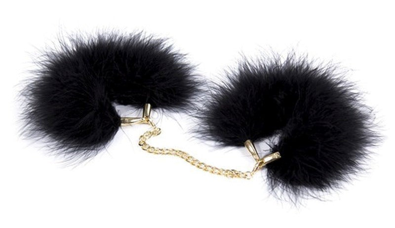 Fur Cuffs with Golden Chain Cuffs and Restraints