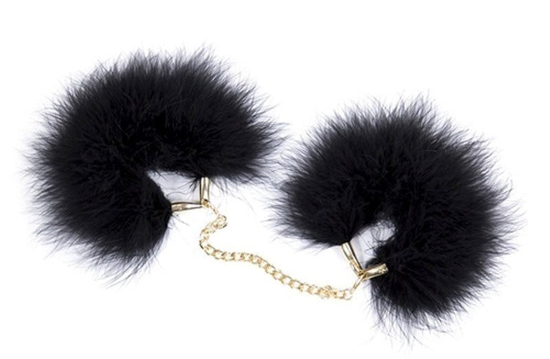 Fur Cuffs with Golden Chain Cuffs and Restraints