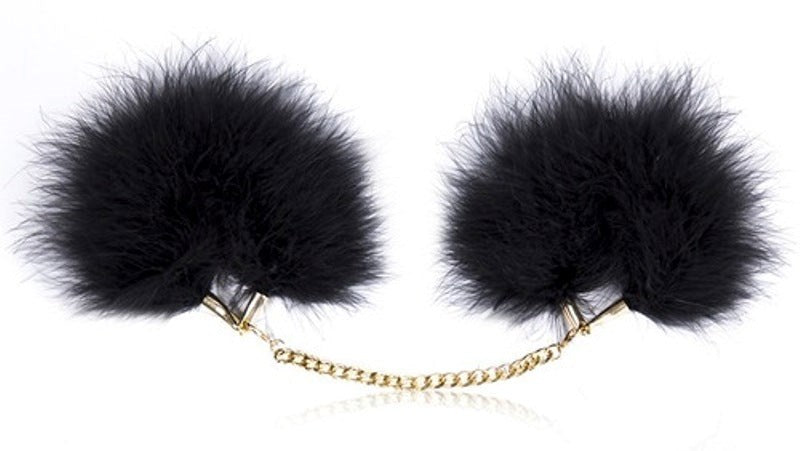 Fur Cuffs with Golden Chain Cuffs and Restraints