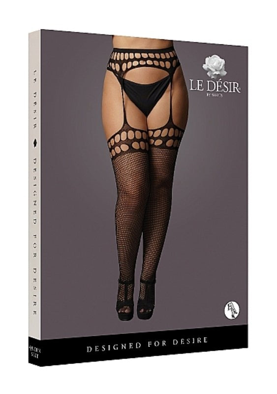 Garterbelt Stockings With Open Design - Black Hosiery