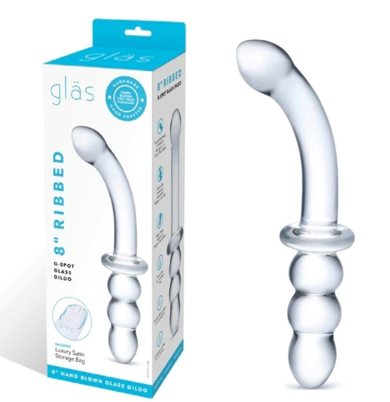 Glas Ribbed Glass Curved G-Spot Pleasure Dildo 8 inch Realistic Dildos