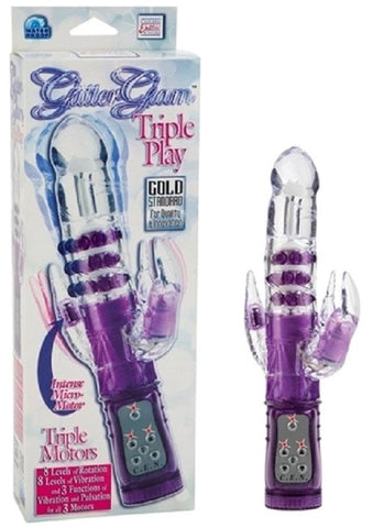 CalExotics Glitter Glam Triple Play Rabbit Vibrator - Clit Ticklers and Pulsators