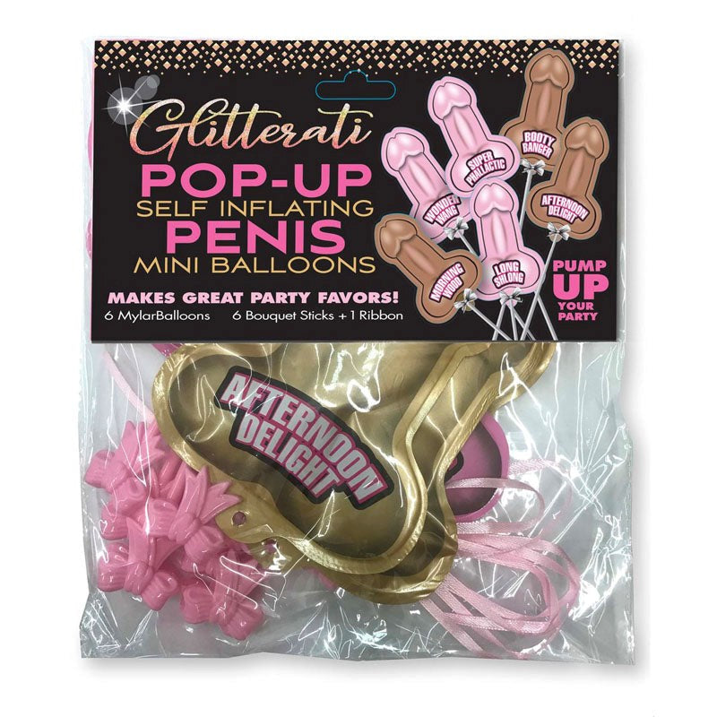 Glitterati Pop-Up Penis Mini-Balloons - 6 Pack Bachelorette and Bucks