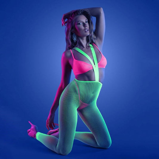 Glow Come Alive 3pc Suspender Stockings Set- 1size Hosiery