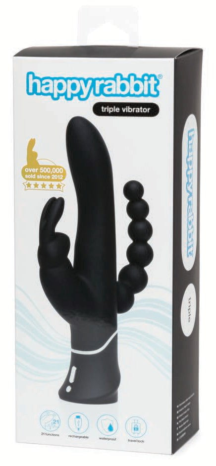 Happy Rabbit Rechargeable Triple Curve Vibrator Black - Rabbit Vibrators