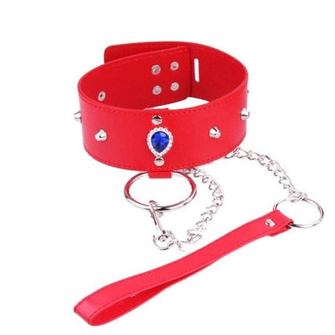Exquisite Bondage Collar Set with Heart Crystal Accents - Fancy Dress Ups