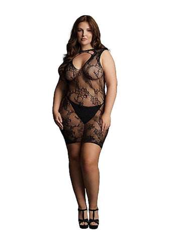 High Neck Lace Mini Dress - Hosiery