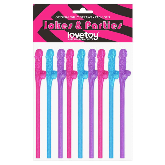 Jokes + Parties Coloured Willy Straws - 9 Pack Sex Games, Coupons and Tricks