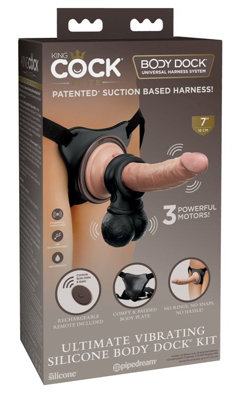 King Cock Elite Ultimate Vibrating Silicone Body Dock Kit Realistic Dildos