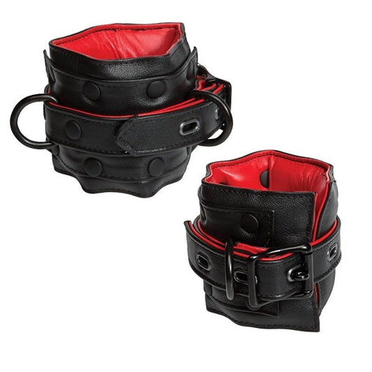 Kink Leather Submissive Accessories Ankle Restraint Black/Red - Cuffs and Restraints