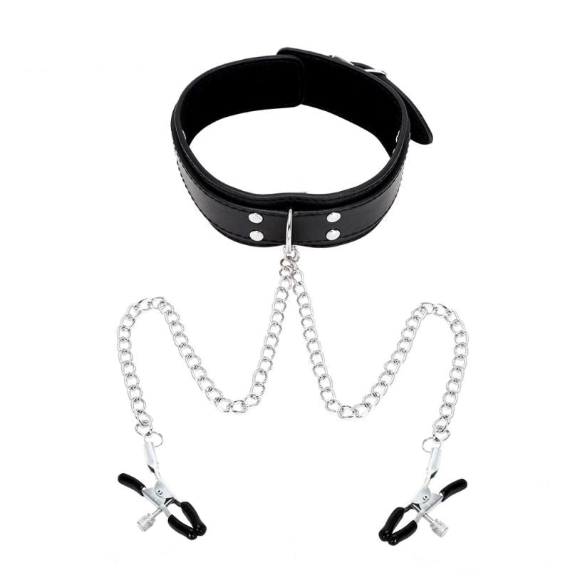 KinkCraft Slave Collar Leather and Nipple Clamps Collars and Leads