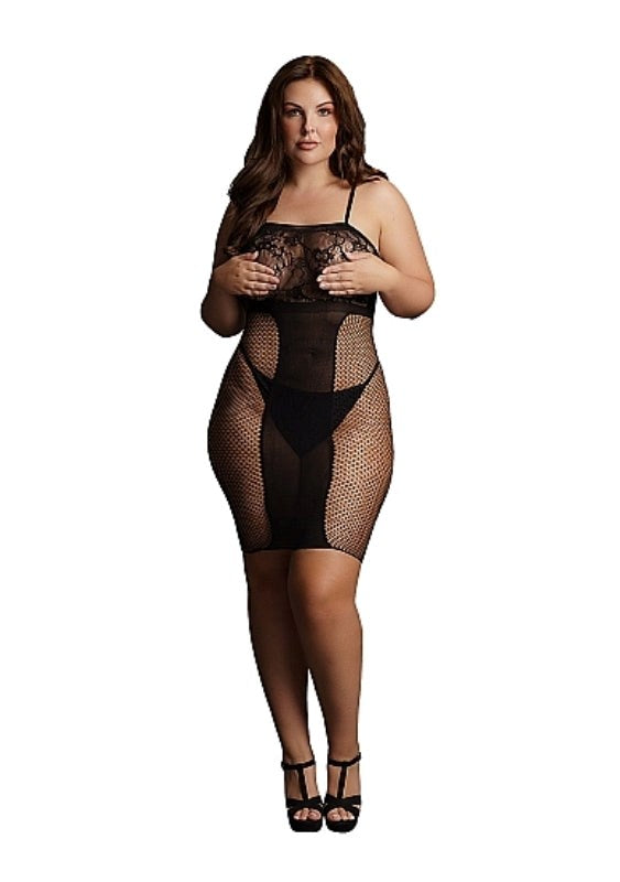 Knee-Length Lace and Fishnet Dress Body Stockings