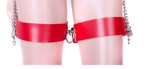 KookieLeather Wrist and Thigh Restraints Red - Cuffs and Restraints