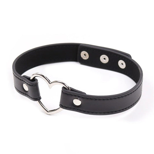 Leather Collar With Metal Heart - Collars and Leads