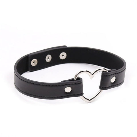 Leather Collar With Metal Heart - Collars and Leads