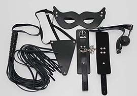 Leather Masters Set Mask, G-String, Gag and Cuffs Bondage Kits