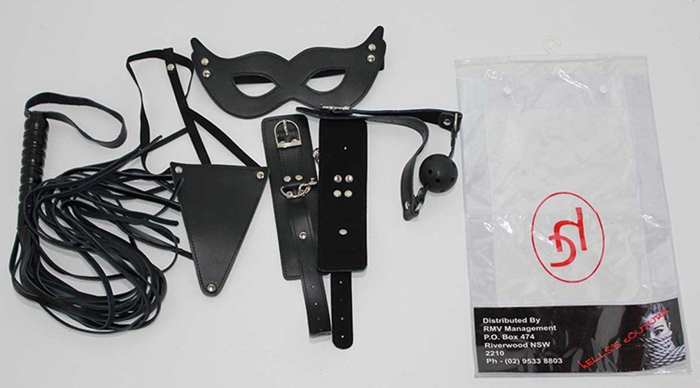 Leather Masters Set Mask, G-String, Gag and Cuffs Bondage Kits