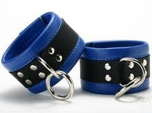 Leather Wrist Restraints in Blue Collars And Cuffs