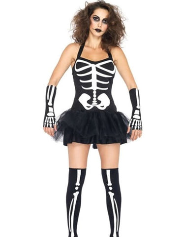 Luminous Bone Tutu Dress - Captivating Skeleton Ensemble - Fancy Dress Ups