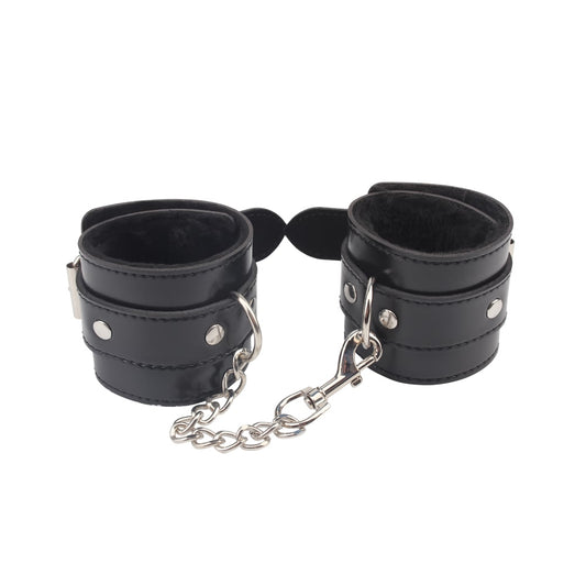 Behave Obey Me Leather Bondage Hand Cuffs Black - Cuffs And Restraints