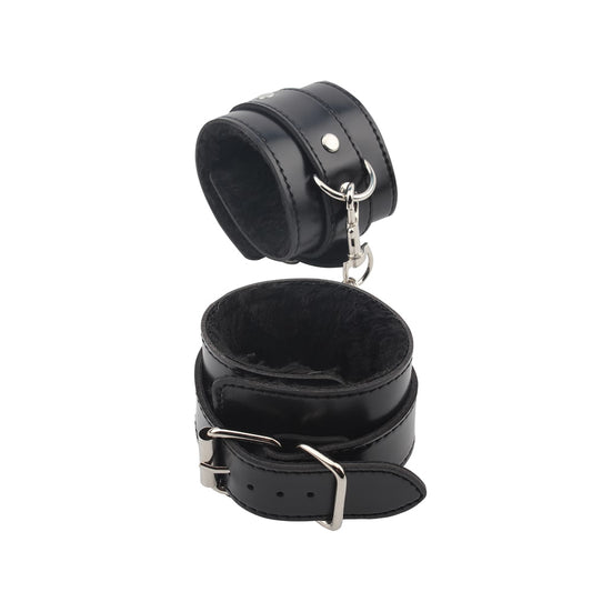 Behave Obey Me Leather Bondage Hand Cuffs Black - Cuffs And Restraints