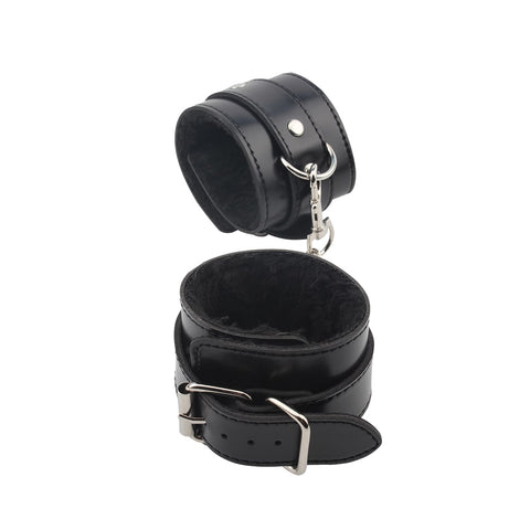 Behave Obey Me Leather Bondage Hand Cuffs Black - Cuffs And Restraints