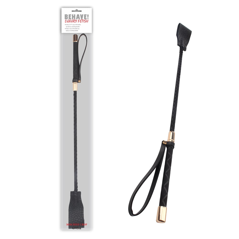 Behave Mischief Crop Super Soft Leather Tip Black Whips And Crops