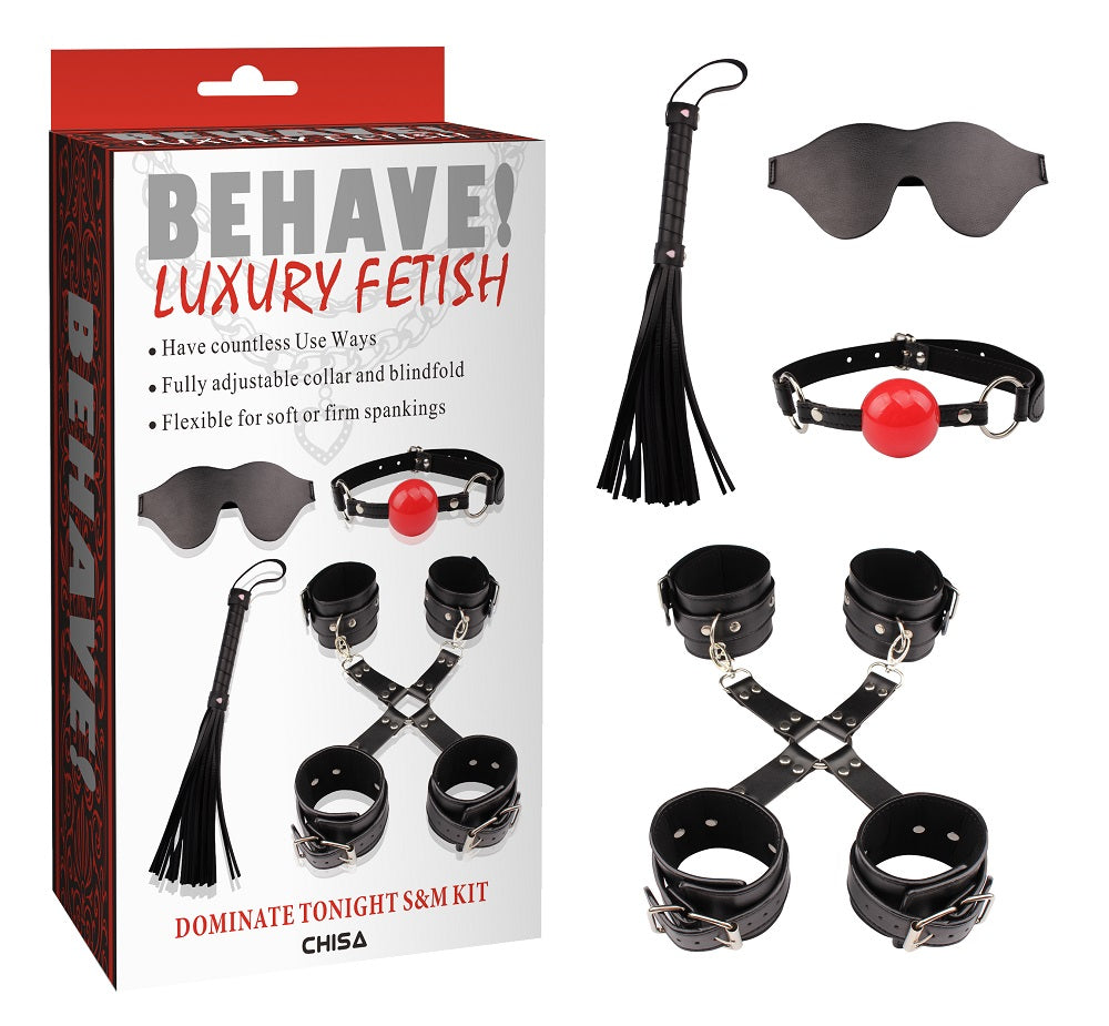 Behave Dominate Tonight Adjustable S&M Kit Black Bondage Kits