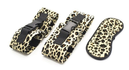 Leopard Beginner Lovers Soft 3 piece Kit Cuffs and Restraints