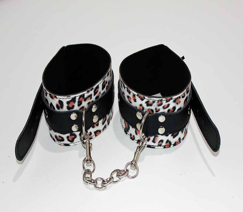 Leopard Print Leather Ankle Restraints Cuffs and Restraints