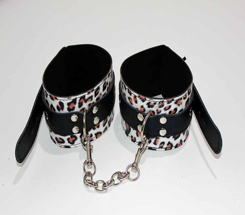 Leopard Print Leather Ankle Restraints - Cuffs and Restraints