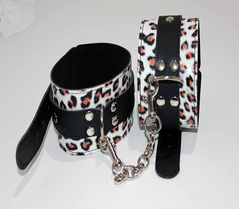 Leopard Print Leather Ankle Restraints Cuffs and Restraints